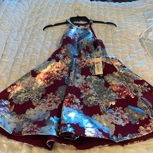 Maroon and Floral Homecoming Dress